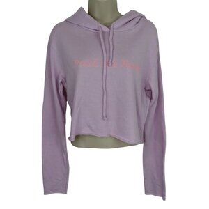 Wildfox Womens Large Pass the Rose Purple Pink Crop Hoodie Pullover Sweatshirt